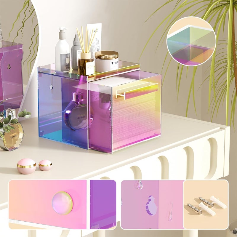 TAINESS Rainbow Disposable Facial Towels Storage Box Acrylic Container Compatible with Clean Skin Club Clean Towel XL Wall-Mounted Face Towel Organizer with Drawer(Excluding Facial Towels) - Image 4